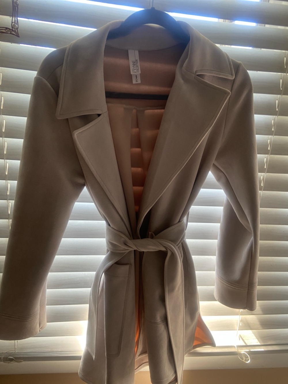 Marla Wynn  oyster off white Tie-Waist Trench Coat faux suede